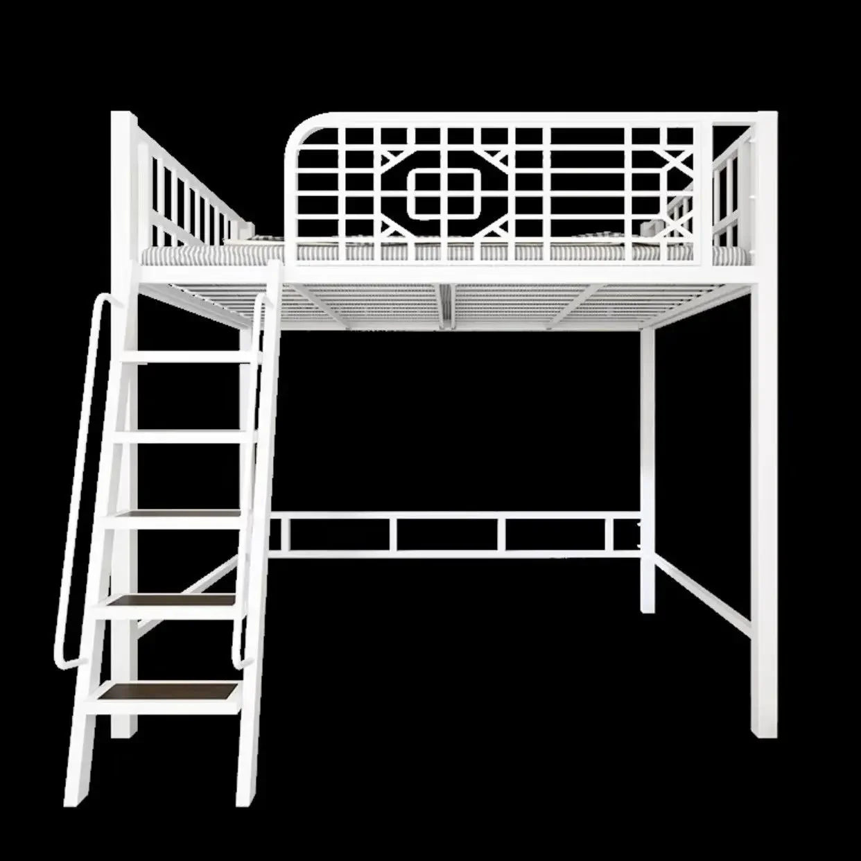 New Chinese - style loft bed elevated sheet upper floor small apartment children's apartment iron frame - Prime Devine Supply14:200844060White ladder left siWhite ladder left si