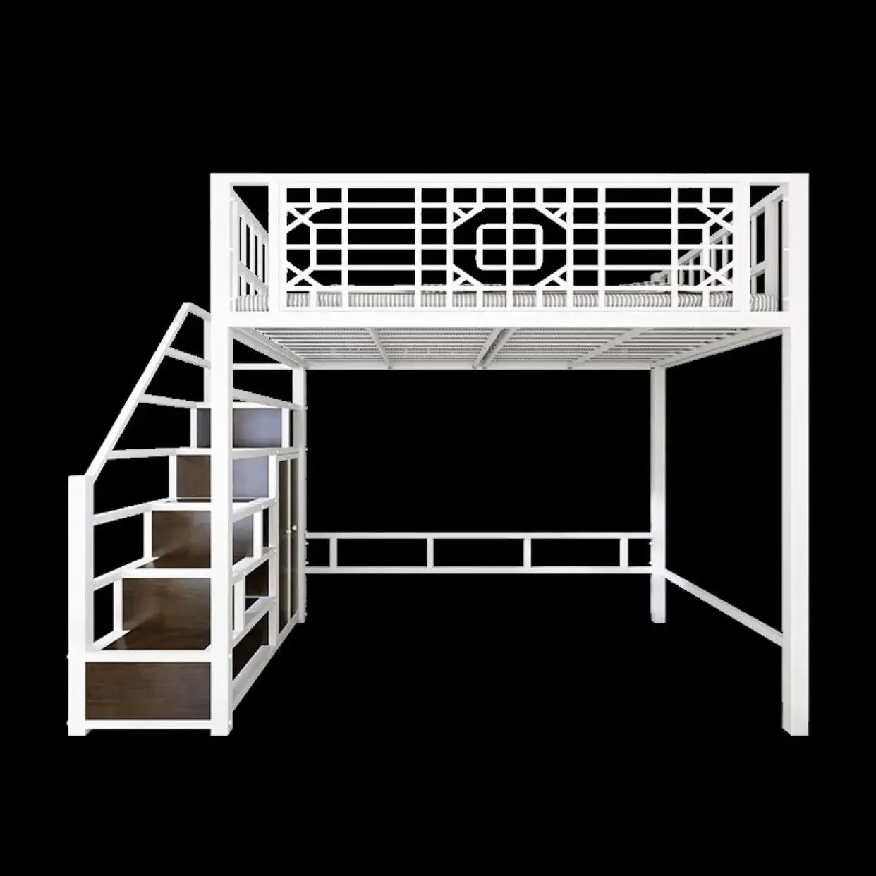 New Chinese - style loft bed elevated sheet upper floor small apartment children's apartment iron frame - Prime Devine Supply14:10Left side of white lLeft side of white l