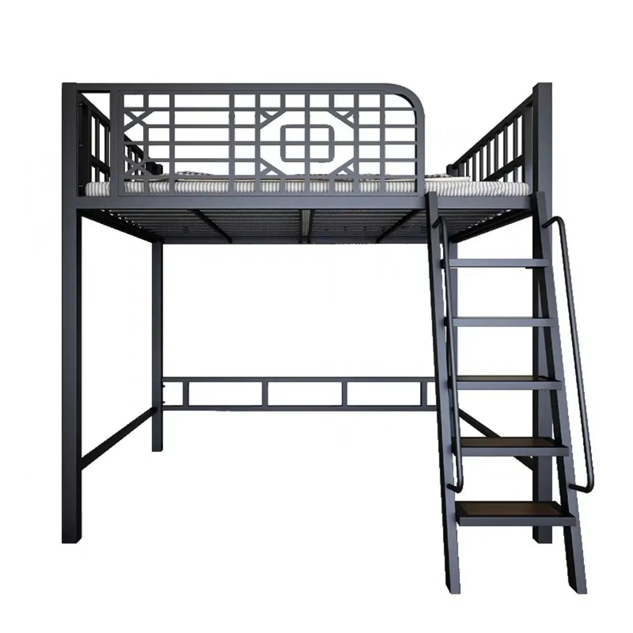 New Chinese - style loft bed elevated sheet upper floor small apartment children's apartment iron frame - Prime Devine Supply14:200006152Black ladder right sBlack ladder right s