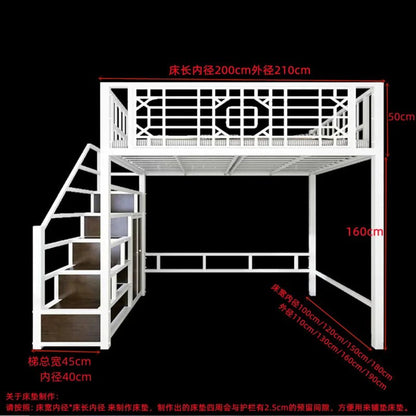 New Chinese - style loft bed elevated sheet upper floor small apartment children's apartment iron frame - Prime Devine Supply14:200844060White ladder left siWhite ladder left si