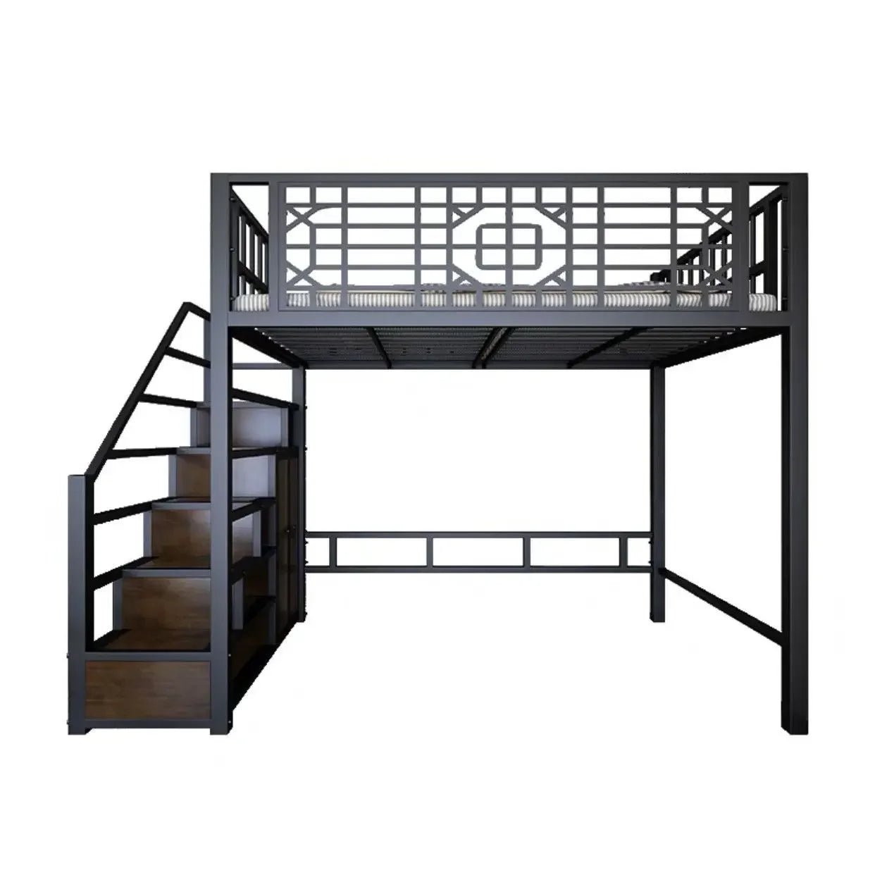 New Chinese - style loft bed elevated sheet upper floor small apartment children's apartment iron frame - Prime Devine Supply14:200844060White ladder left siWhite ladder left si