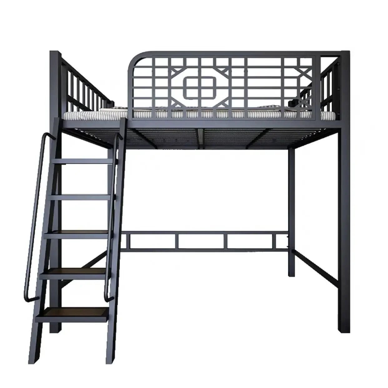 New Chinese - style loft bed elevated sheet upper floor small apartment children's apartment iron frame - Prime Devine Supply14:175Left side of black lLeft side of black l