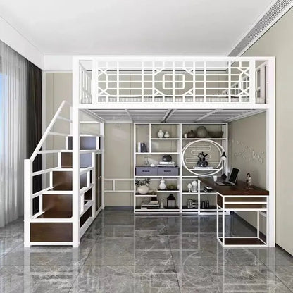 New Chinese - style loft bed elevated sheet upper floor small apartment children's apartment iron frame - Prime Devine Supply14:200844060White ladder left siWhite ladder left si