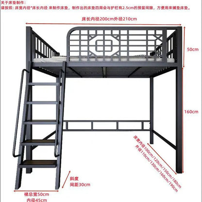 New Chinese - style loft bed elevated sheet upper floor small apartment children's apartment iron frame - Prime Devine Supply14:200844060White ladder left siWhite ladder left si