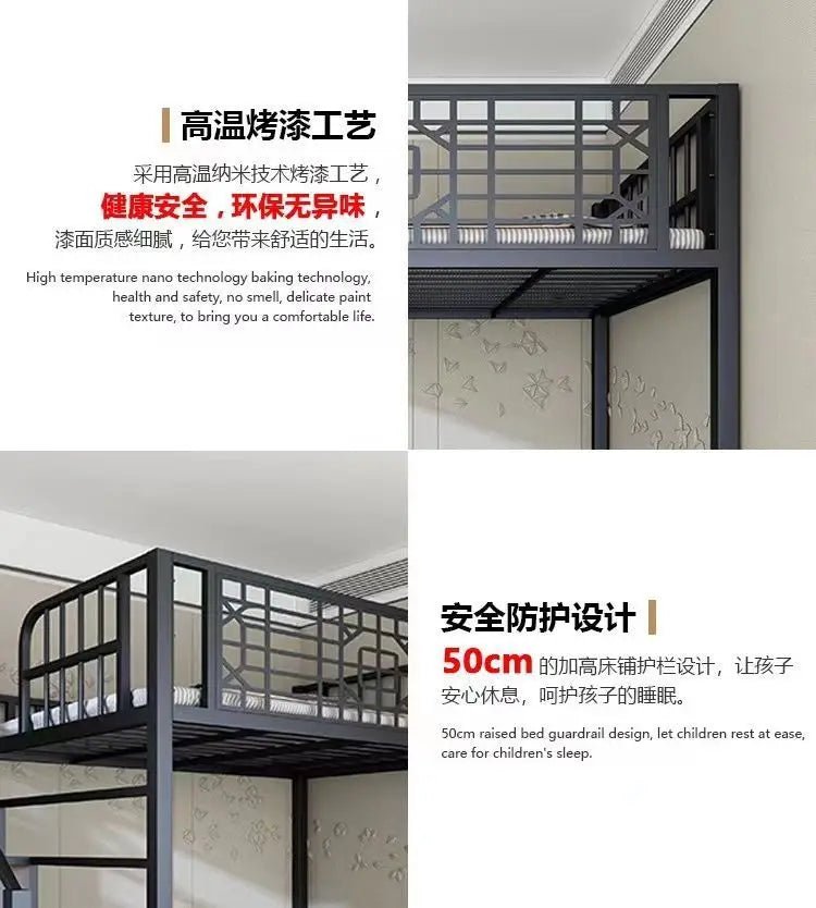New Chinese - style loft bed elevated sheet upper floor small apartment children's apartment iron frame - Prime Devine Supply14:200844060White ladder left siWhite ladder left si