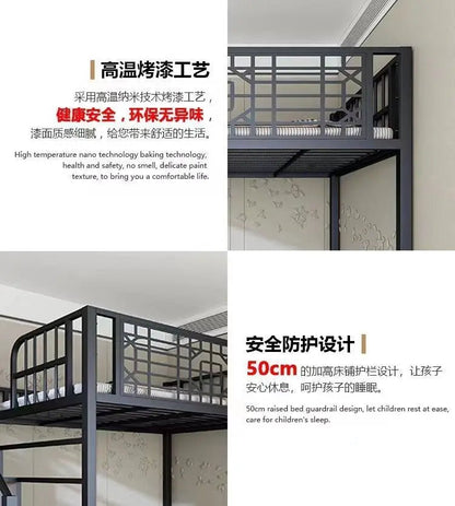 New Chinese - style loft bed elevated sheet upper floor small apartment children's apartment iron frame - Prime Devine Supply14:200844060White ladder left siWhite ladder left si