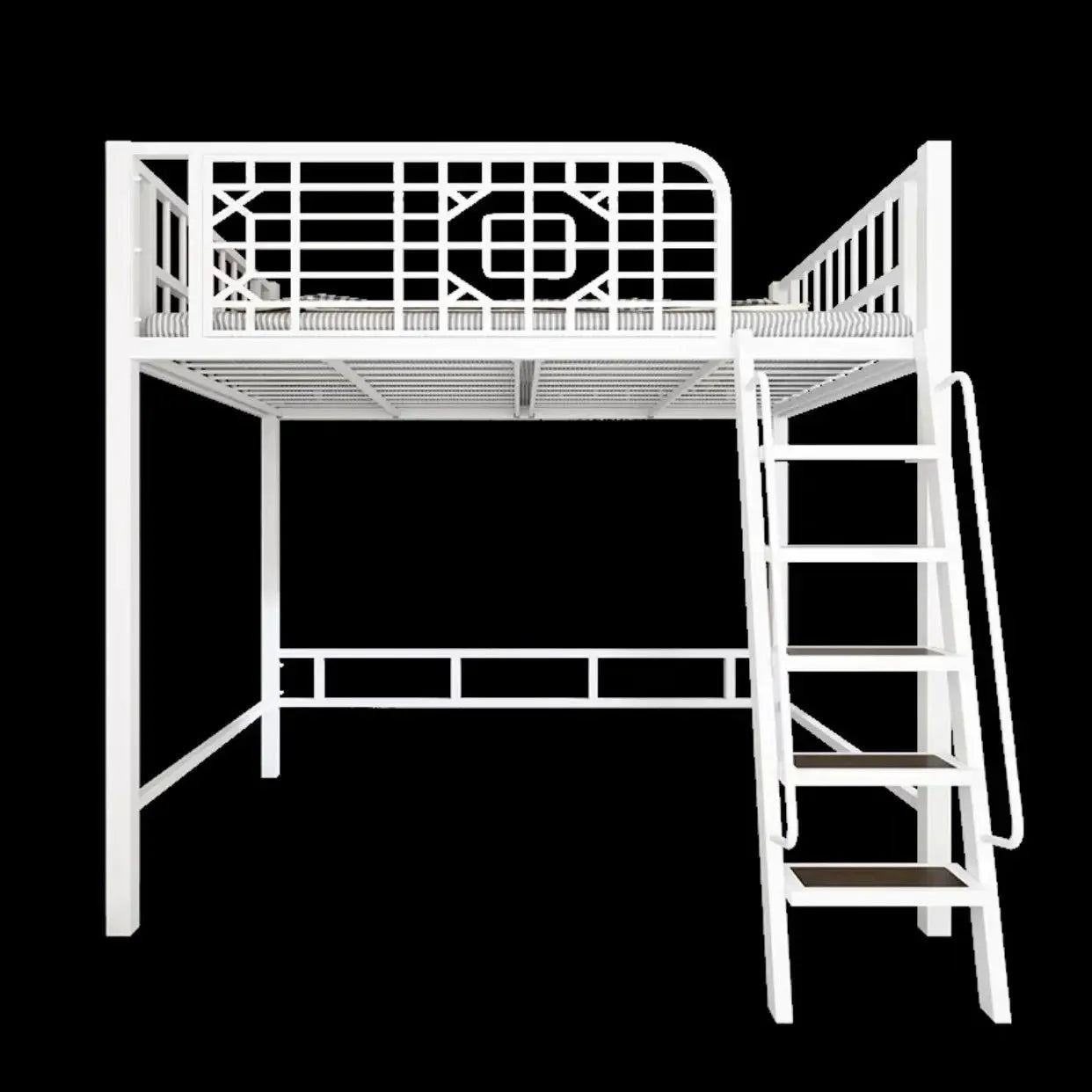 New Chinese - style loft bed elevated sheet upper floor small apartment children's apartment iron frame - Prime Devine Supply14:200000195White ladder right sWhite ladder right s