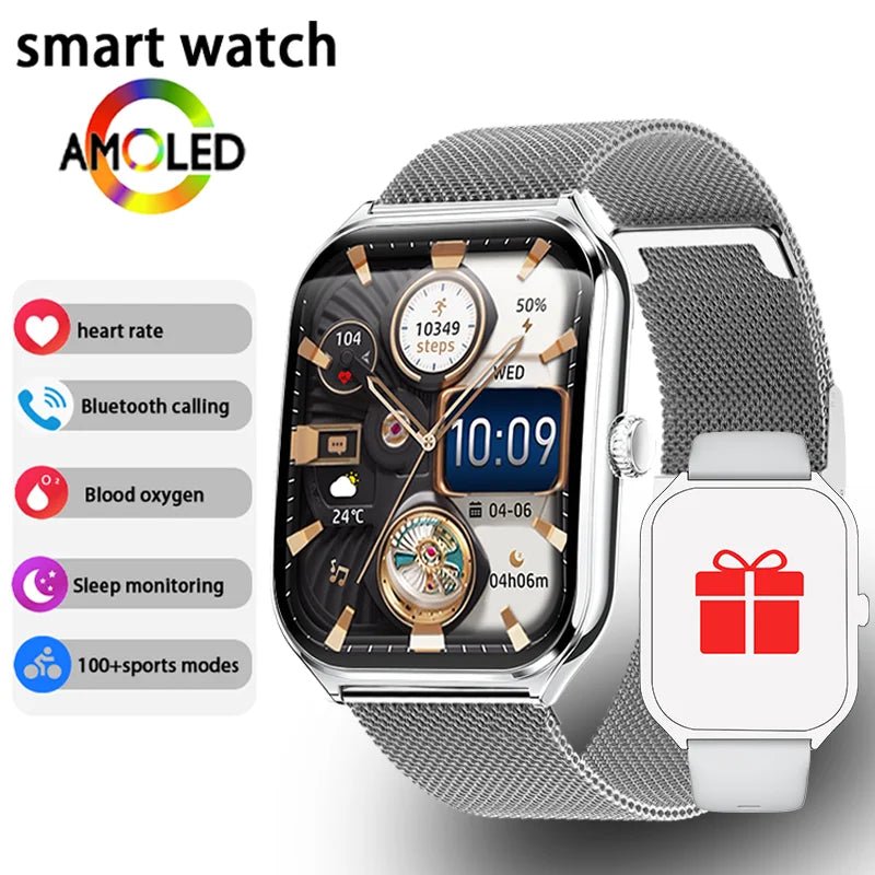 New Ultra Thin Smart Watch men 1.96" AMOLED 360*360 HD Pixel Display Always Show Time Call Reminder Smartwatch Ladies For huawei - Prime Devine Supply14:496Silver mesh beltSilver mesh belt
