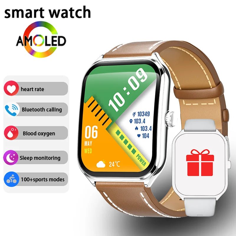 New Ultra Thin Smart Watch men 1.96" AMOLED 360*360 HD Pixel Display Always Show Time Call Reminder Smartwatch Ladies For huawei - Prime Devine Supply14:173Brown beltBrown belt