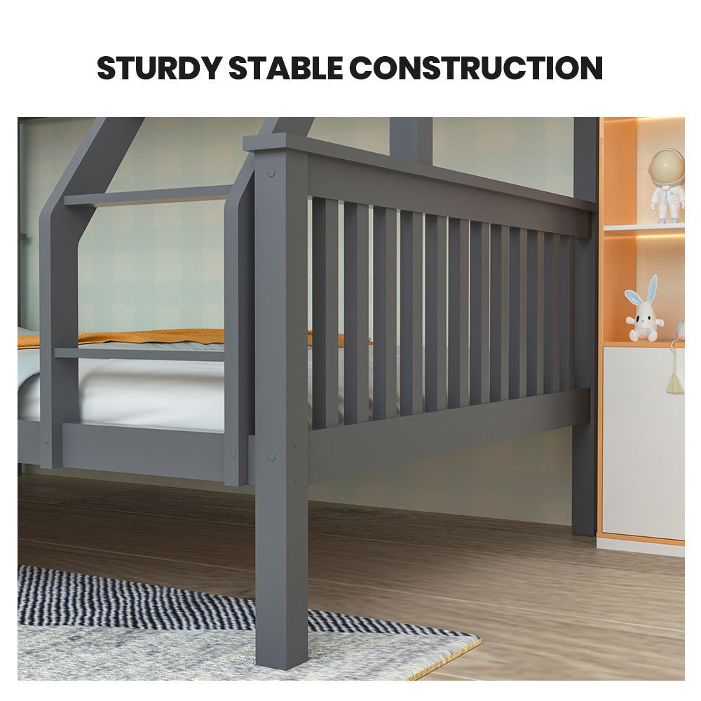 NNEMB Bunk Bed Triple Wooden Single Over Double Beds for Kids - Solid Pine Wood - Convertible Design - Grey - Prime Devine SupplyBEDDBBKS02GAKids Furniture