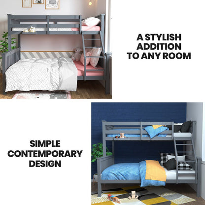NNEMB Bunk Bed Triple Wooden Single Over Double Beds for Kids - Solid Pine Wood - Convertible Design - Grey - Prime Devine SupplyBEDDBBKS02GAKids Furniture