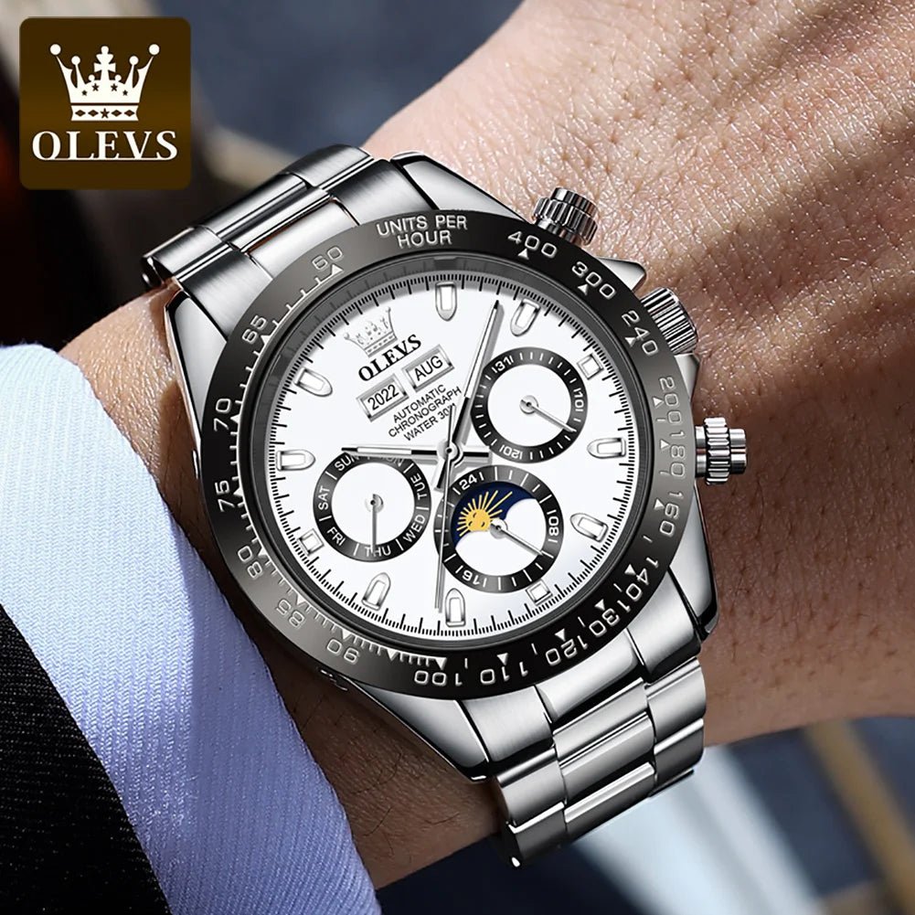 OLEVS 6654 Luxury Mens Watch Chronograph Automatic Mechanical Wristwatch Waterproof Luminous Top Brand Watch for Man Date Sport - Prime Devine Supply14:200005100blackblack