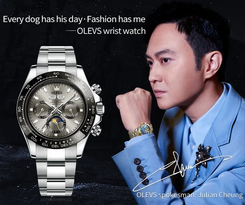 OLEVS 6654 Luxury Mens Watch Chronograph Automatic Mechanical Wristwatch Waterproof Luminous Top Brand Watch for Man Date Sport - Prime Devine Supply14:200005100blackblack