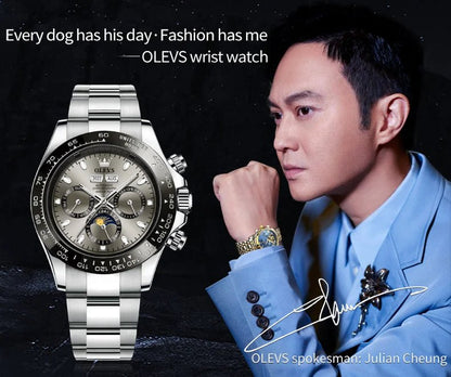 OLEVS 6654 Luxury Mens Watch Chronograph Automatic Mechanical Wristwatch Waterproof Luminous Top Brand Watch for Man Date Sport - Prime Devine Supply14:200005100blackblack