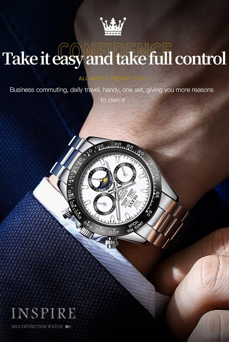 OLEVS 6654 Luxury Mens Watch Chronograph Automatic Mechanical Wristwatch Waterproof Luminous Top Brand Watch for Man Date Sport - Prime Devine Supply14:200005100blackblack