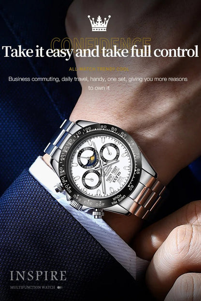 OLEVS 6654 Luxury Mens Watch Chronograph Automatic Mechanical Wristwatch Waterproof Luminous Top Brand Watch for Man Date Sport - Prime Devine Supply14:200005100blackblack