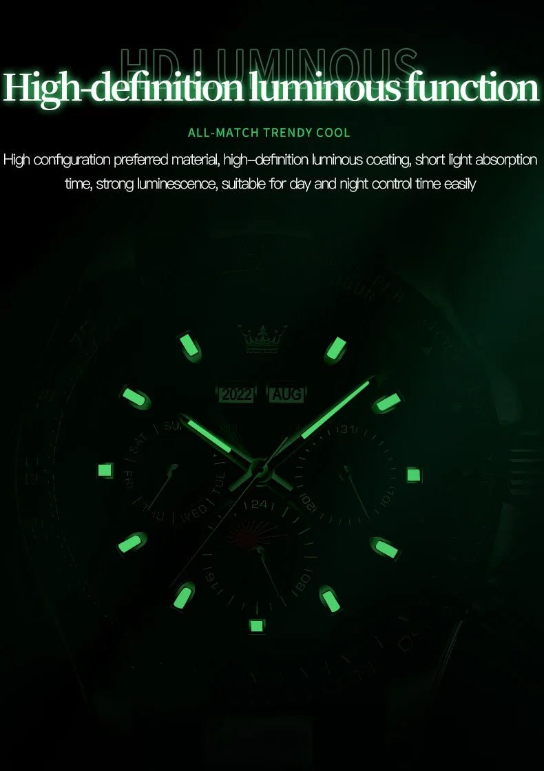 OLEVS 6654 Luxury Mens Watch Chronograph Automatic Mechanical Wristwatch Waterproof Luminous Top Brand Watch for Man Date Sport - Prime Devine Supply14:200005100blackblack