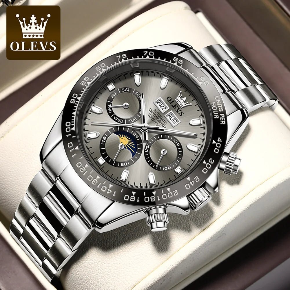 OLEVS 6654 Luxury Mens Watch Chronograph Automatic Mechanical Wristwatch Waterproof Luminous Top Brand Watch for Man Date Sport - Prime Devine Supply14:200005100blackblack