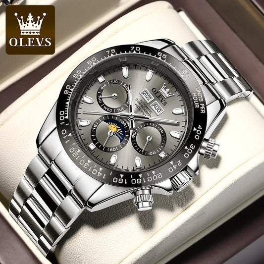 OLEVS 6654 Luxury Mens Watch Chronograph Automatic Mechanical Wristwatch Waterproof Luminous Top Brand Watch for Man Date Sport - Prime Devine Supply14:200005100blackblack