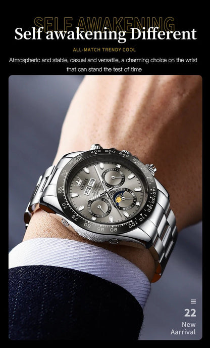 OLEVS 6654 Luxury Mens Watch Chronograph Automatic Mechanical Wristwatch Waterproof Luminous Top Brand Watch for Man Date Sport - Prime Devine Supply14:200005100blackblack