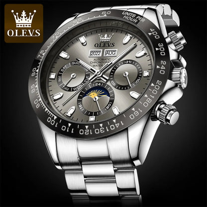 OLEVS 6654 Luxury Mens Watch Chronograph Automatic Mechanical Wristwatch Waterproof Luminous Top Brand Watch for Man Date Sport - Prime Devine Supply14:200005100blackblack