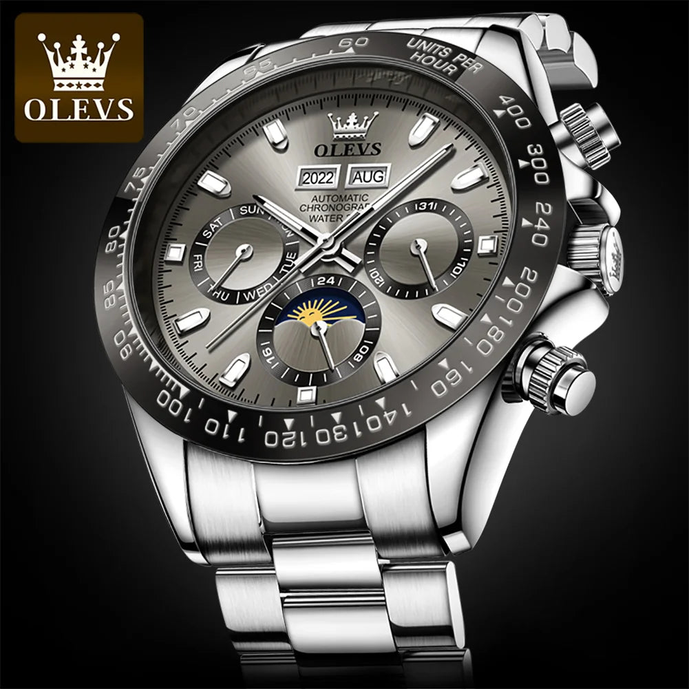 OLEVS 6654 Luxury Mens Watch Chronograph Automatic Mechanical Wristwatch Waterproof Luminous Top Brand Watch for Man Date Sport - Prime Devine Supply14:200005100blackblack