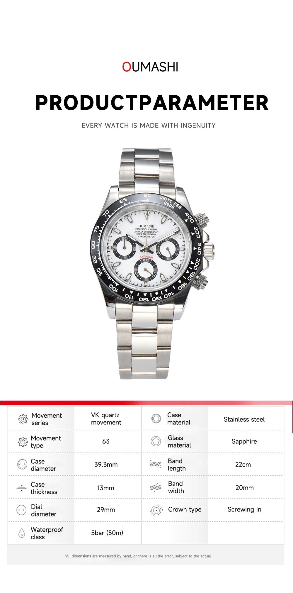 OUMASHI VK63 Man luxury panda watches Sports Quartz Watch Sapphire Stainless Steel Waterproof Chronometer for vk63 Movement - Prime Devine Supply14:200005100No.1;5:57000035NO LOGONo.1