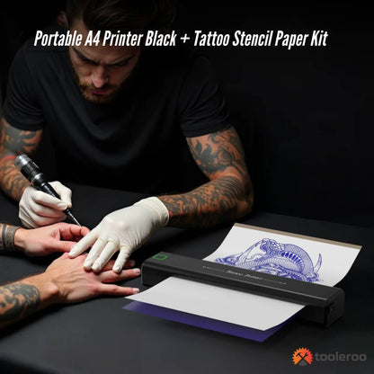 Tooleroo Portable A4 Thermal Printer Black + Tattoo Stencil Paper - Wireless - Prime Devine SupplyA4_P_T_Printer_TATTOO_BLACKElectronics > Printer