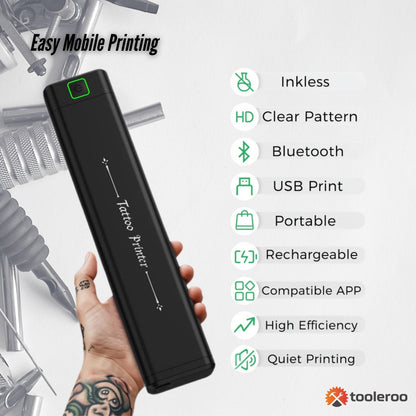 Tooleroo Portable A4 Thermal Printer Black + Tattoo Stencil Paper - Wireless - Prime Devine SupplyA4_P_T_Printer_TATTOO_BLACKElectronics > Printer