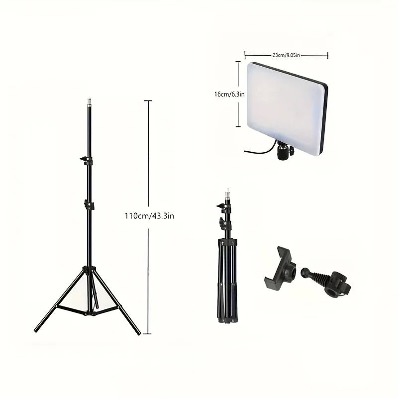 Video fill light 10.0 inch with adjustable tripod stand 43.31 inch stand, suitable for studio flash photography, makeup photogra - Prime Devine Supply14:193black