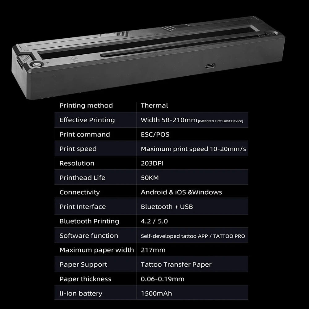 Wireless Tattoo Printer Bluetooth Tattoo Stencil Thermal Transfer Machine with 10 Transfer Paper Compatible with Smartphone & PC - Prime Devine Supply14:10Tattoo PrinterTattoo Printer