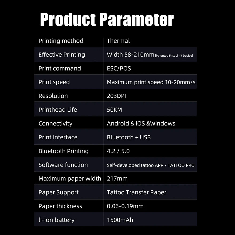 Wireless Tattoo Printer Bluetooth Tattoo Stencil Thermal Transfer Machine with 10 Transfer Paper Compatible with Smartphone & PC - Prime Devine Supply14:10Tattoo PrinterTattoo Printer