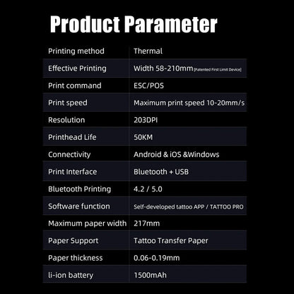 Wireless Tattoo Printer Bluetooth Tattoo Stencil Thermal Transfer Machine with 10 Transfer Paper Compatible with Smartphone & PC - Prime Devine Supply14:10Tattoo PrinterTattoo Printer