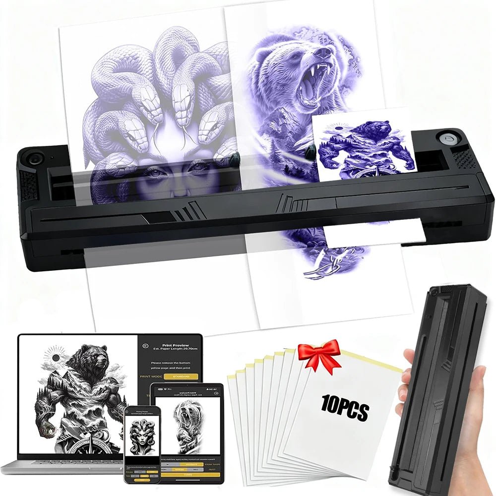Wireless Tattoo Printer Bluetooth Tattoo Stencil Thermal Transfer Machine with 10 Transfer Paper Compatible with Smartphone & PC - Prime Devine Supply14:10Tattoo PrinterTattoo Printer