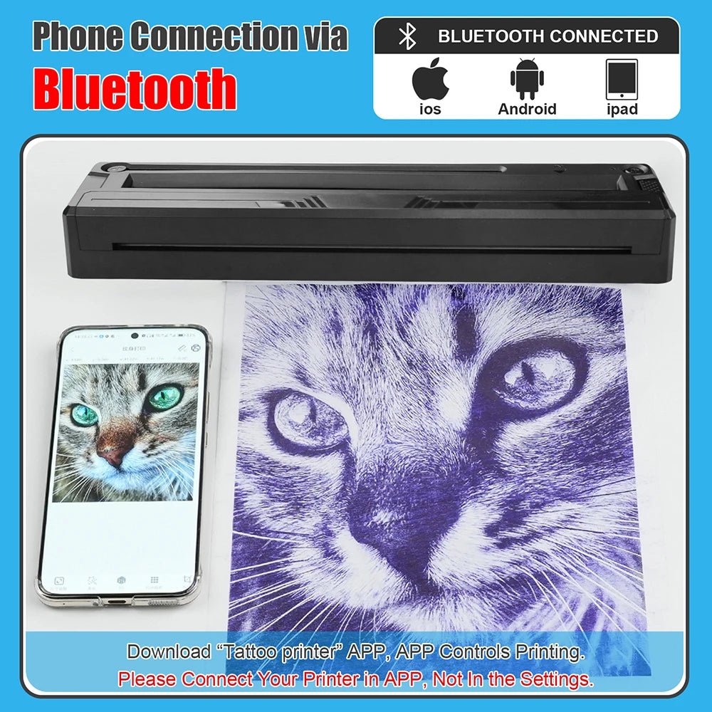 Wireless Tattoo Printer Bluetooth Tattoo Stencil Thermal Transfer Machine with 10 Transfer Paper Compatible with Smartphone & PC - Prime Devine Supply14:10Tattoo PrinterTattoo Printer