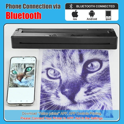 Wireless Tattoo Printer Bluetooth Tattoo Stencil Thermal Transfer Machine with 10 Transfer Paper Compatible with Smartphone & PC - Prime Devine Supply14:10Tattoo PrinterTattoo Printer