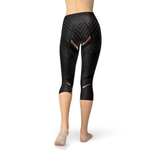 Womens Sports Stripes Black Capri Leggings - Prime Devine SupplySS
