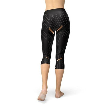 Womens Sports Stripes Black Capri Leggings - Prime Devine SupplySS