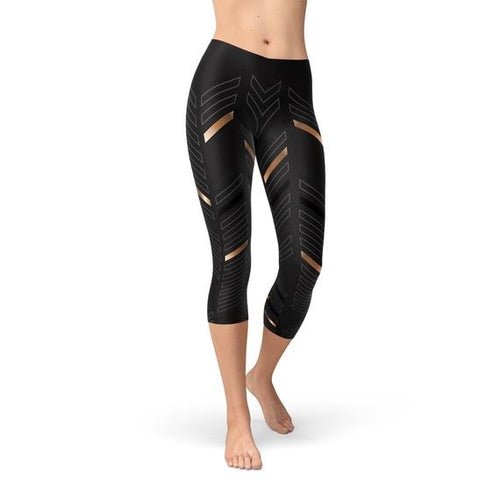 Womens Sports Stripes Black Capri Leggings - Prime Devine SupplySS